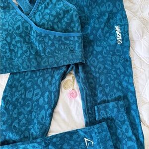 Gymshark Teal Leopard Seamless Sports Bra & Leggings Set
